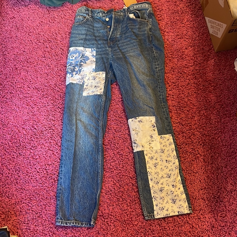 Reformation Blue Patchwork Straight Leg Jeans - image 4